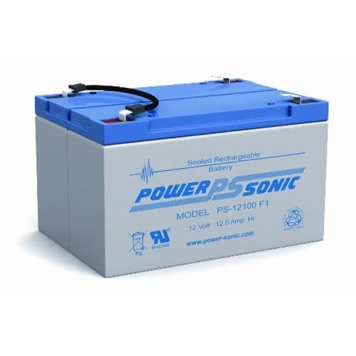 Power-Sonic PS-12100F1 Battery; Sealed Lead Acid; Rechargeable; 12 V; 12 Ah; Spill-Proof; F1 Quick Tabs