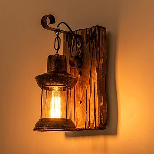 Retro Wall Lamp Wood Creative Wall Lights Wooden Art Lantern Clothing Store Restaurant Coffee Bar Wood Retro Lights E27 Glass Wall Lamps Bedroom Aisles Vintage Lamps Bedside Lamp Illumination [Energy Class D]