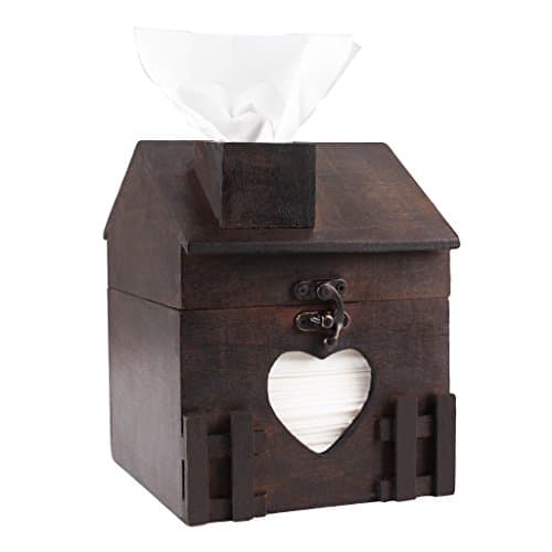 ZOHUMI Square Tissue Box Cover, Black Wood Toilet Tissue Box Holder, Decorative Chimney House Roll Paper Dispenser (Brown 1)