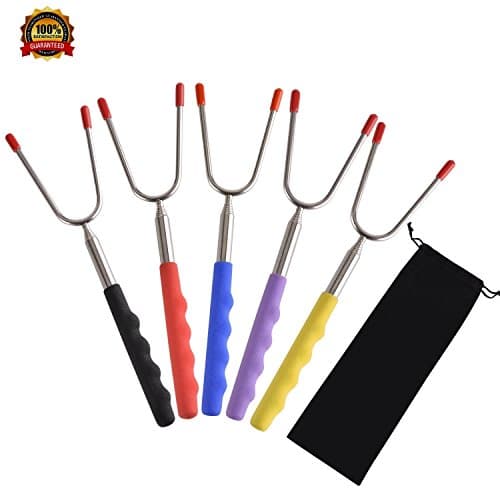 Anlado Premium 5 Packs Long Marshmallow Roasting Sticks, Stainless Steel with 34’’ Extendable, Safe for Kids, Perfect for Hot Dog Smores Forks - Fire Pit, Camping, Campfire & Outdoor Cookware Kit