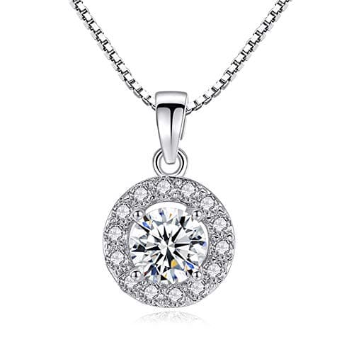 CZCITY Cubic Zirconia Necklace for Women - Pendant Necklace18K White Rhodium Plated Halo Necklaces 0.79ct, Teacher Gifts for Women, Party and Daily Wear (16"+2" Ext.)