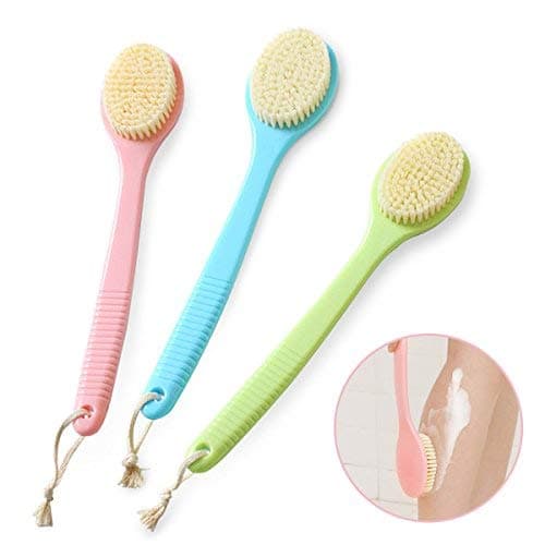 Bath Brush Long Handle Body Brush Shower Brush back scrubber for Wet & Dry Skin Exfoliating and Cellulite Reducing Body Massager for Men and Women Brushing Back Scrubber with Super Soft Bristles (3 Random Colors)