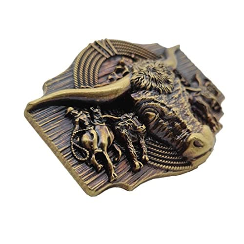 Xwest Longhorn Bull Cowboy Western Belt Buckle Brass