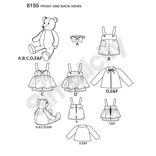 Pattern 8155 Stuffed Bears with Clothes Sewing Patterns, White