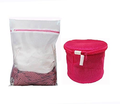 FashionBoutique Set of 2 Convenient Home and Personal wash bags set - ONE Medium Quadrate Washing Bag + ONE Bra Wash Bag (White and (cylinder-shaped) Hotpink)