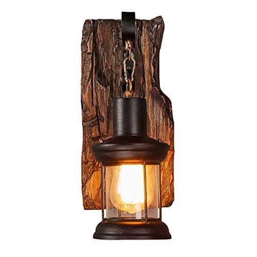 Gweat Vintage Industry Wall Lights Loft Wood Retro for Restaurant, Aisle, Corridor, Entrance, Bar, Cafe, Bedroom Bedside Wall Lamp Glass Shade (Color : B)
