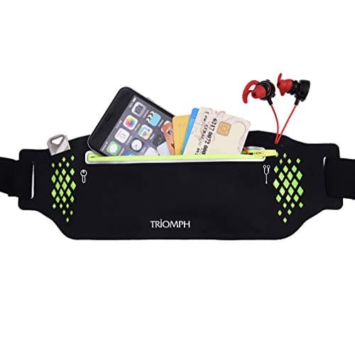 Running Belt Waist Pack Fitness Waist Bag for Hiking, Water Resistant Runners, Adjustable Belt for iPhone Xs Max, XR and Any Large Smartphone, 3 Pockets w/Reflective Zippers, Earphone Hole