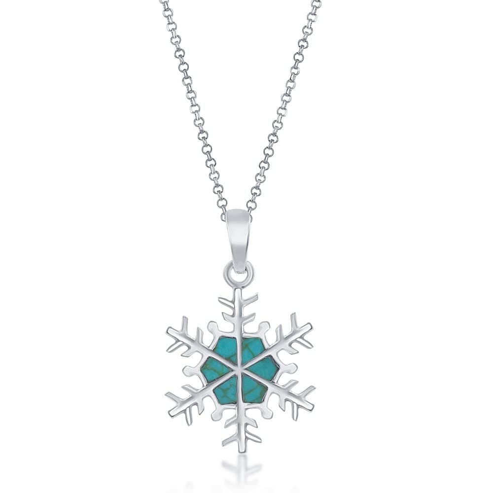iJewelry2Sterling Silver Snowflake with Center Turquoise Pendant Necklace