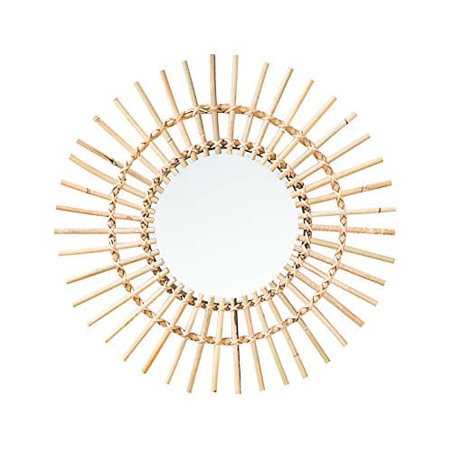 KINO 23 Inch Halo Round Decorative Mirrors Rattan Bamboo Woven Wall Decor Hanging Mirror - Nordic Style Home Decor