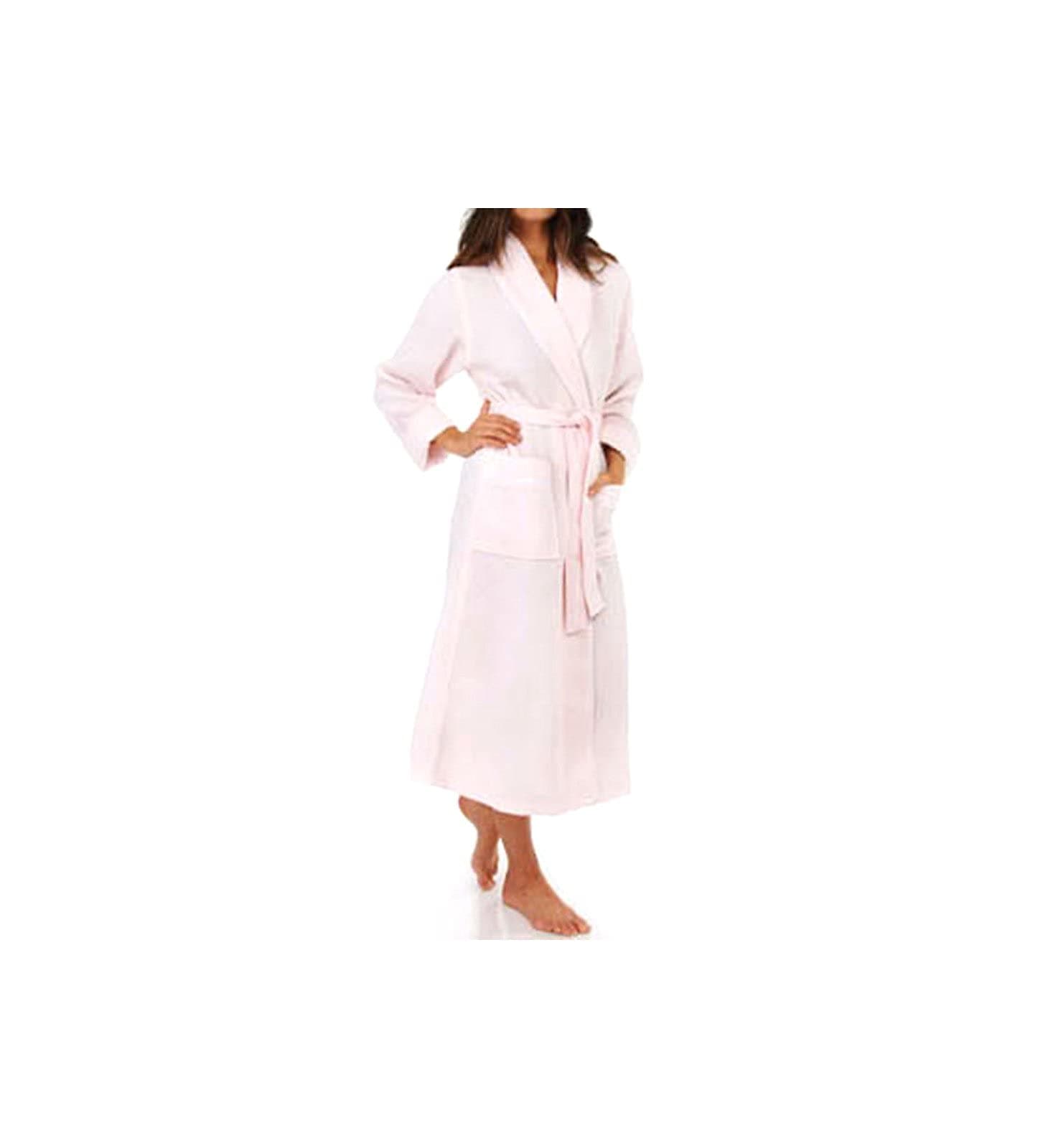 KayAnna Women's S01156 Waffle Shawl Collar Spa Robe, Lotus Pink,White, S,M,L,XL