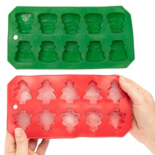 Holiday Helpers (2 Pack) Holiday Kitchen Silicone Ice Cube Trays Green Snowmen & Red Christmas Trees