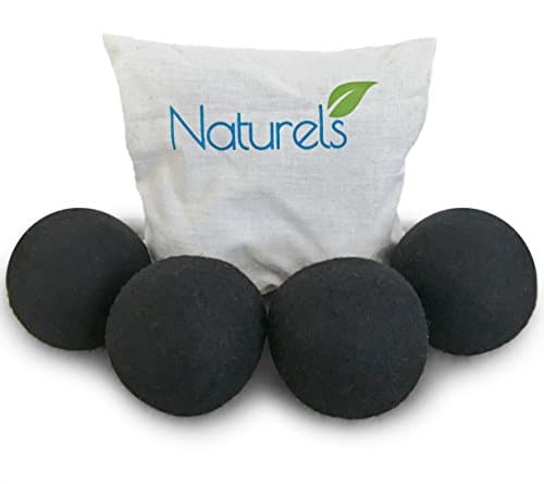 Naturels Black Wool Dryer Balls - Natural Merino Wool Balls For Dark Laundry Loads! 4 Pack in a Quality Cotton Bag. Reduces Drying Time, Static, Bunching and Wrinkles!
