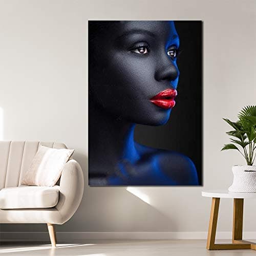 Abstract Poster Printed Black Woman Sexy red lips girl Portrait Wall Art Canvas Print Unframe Picture Painting for Room Home Decorations (28x40inch N1003 black girl)