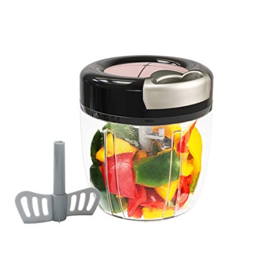 MIGECON Manual Food Chopper with 5 Blades, Hand Pull Blender Grinder for Vegetables/Meats/Fruits/Salad/Herbs/Onions/Garlic, 3.5 Cup Food Processor (Champagne Gold)