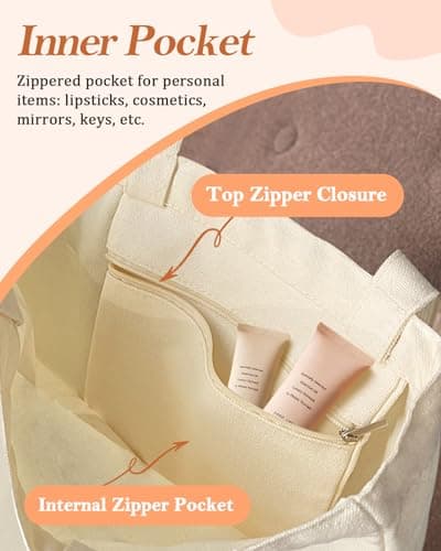 Canvas Tote Bag with Pocket - Aesthetic Cute Canvas Bag for Women Shoulder Totes for Shopping, Work, Gym