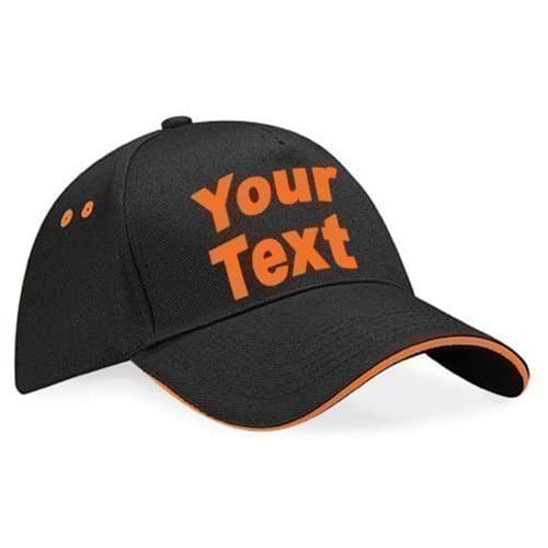 Baseball CapsPersonalised 2 Tone Baseball Fashion Cap (Unisex - Black/Orange) Birthday Funny