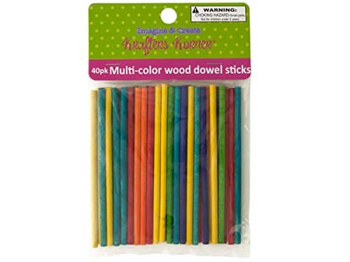 krafters korner Wood 4" x 1/8" Wooden Dowel Sticks, Multi-Color - Yellow, Green, Red, Purple, Orange, Turqoise, 40 Count