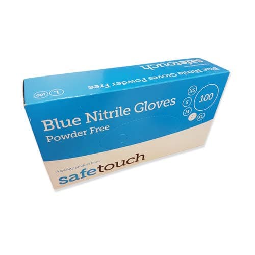 SafeTouch 50000093 Nitrile Gloves, Powder Free, Size XL, Blue (Pack of 100 Single Globes)