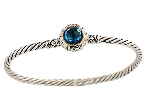 EFFY 925 STERLING SILVER/18K YELLOW GOLD BLUE TOPAZ BANGLE