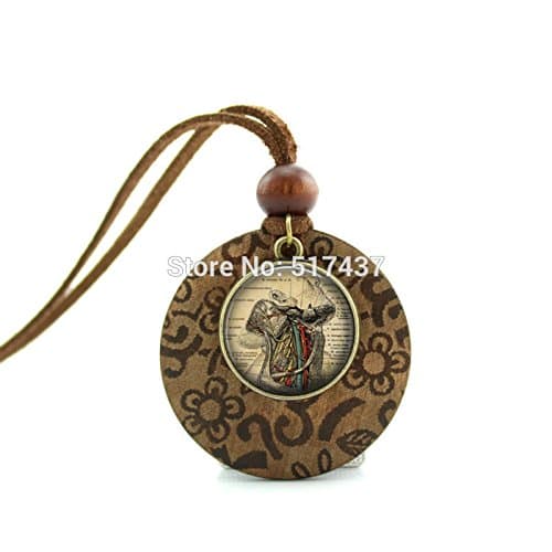 Pretty Lee New Design Round Wood Necklace Anatomy Pendant Necklace Glass Jewelry Personalized Picture Necklace