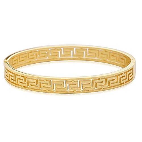 Women's Greek Pattern Oval Cutout Hinged Bangle Bracelet