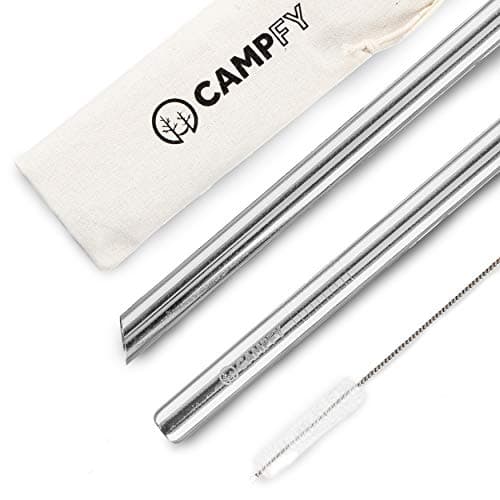 CAMPFY 9" Stainless Steel Boba Straws Rose Gold Set: 2 Angled-Tip Straws & Cleaning Brush - Wide Bubble Tea Straws - Reusable & Metal Drinking Straws for Reduced Plastic Consumption - Dishwasher Safe