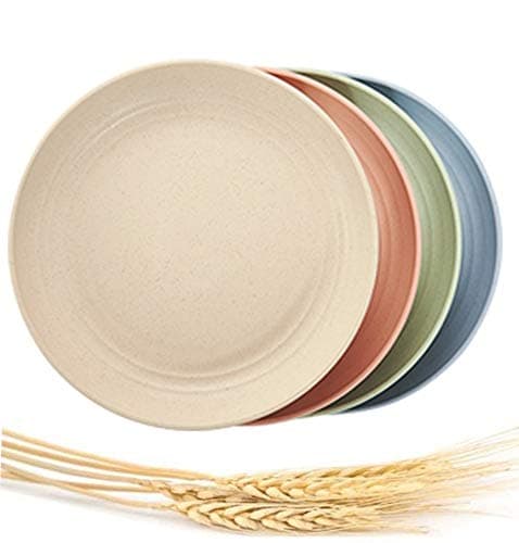 Lightweight &Unbreakable Wheat Straw Plates 8.86” 4 Pack, Non-Toxin Healthy Eco-Friendly Dishes, BPA free plates,Dishwasher Microwave Safe Plates,Reusable Plate for Fruit Snack Container.