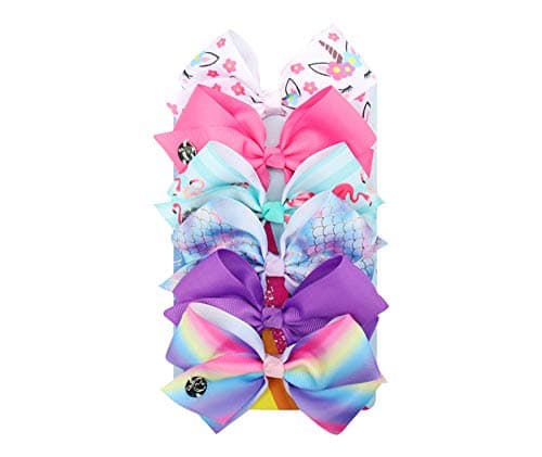 6pc 5 inch Large Cute JoJo Hair Bows Unicorn Big Alligator Clip moños Bow Set Pack Grosgrain Ribbon Barrettes Bundle Accessories Party Favors Fashion Princess Collection for Little Girls Kids Teens