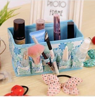 1pc Multifunction Open Cosmetic Bag Beauty Floral Organizer Make up Bag New Folding Makeup Cosmetics Storage Box (Blue Sky)