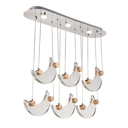 LED Pendant Light, 1668 80 * 20 cm Height 130 cm Rainbow Moonstone 6 Crystal Remote Control Light Colour Adjustable A + [Energy Class A+]