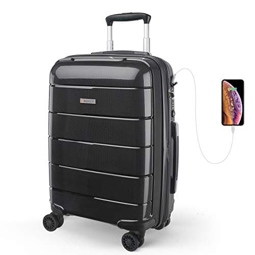 REYLEO Expandable Luggage 20 Inch PP Carry on Luggage Travel Suitcase with USB Charging Port Built-in TSA Lock 8 Silent…