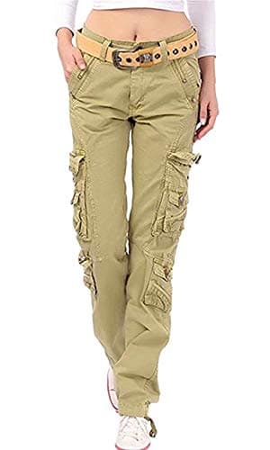 Women's Travel Utility Casual Military Cargo Work Pants with Pocket, Khaki, Tag 38 = US (12-14)