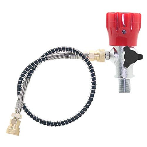 Paintball CO2 Tank Compressed Air DIN Valve Gauge & Fill Station, 300bar/4500psi High Pressure, 8mm Quick Disconnect Adapter, 24" Charging Hose for PCP Game (Top Gauge Valve)