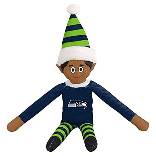 FOCO Seattle Seahawks Ebony NFL Bench Buddy Shelf Elf - Limited Edition NFL Team Christmas Elf - Plush Toy Travel Companion, Home or Tailgate