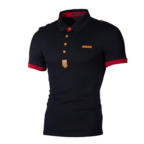 Boomboom Casual Top Blouse Slim Fit Short Sleeve Men Boys Shirts (L, Black)