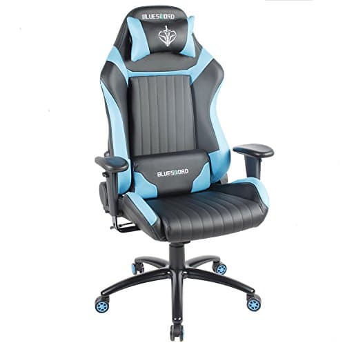 BLUE SWORD Leather Computer Gaming Chair Large Size Office Chair Racing Style High-Back Adjustment Ergonomic Design with Lumbar Support and Headrest Blue, BS003