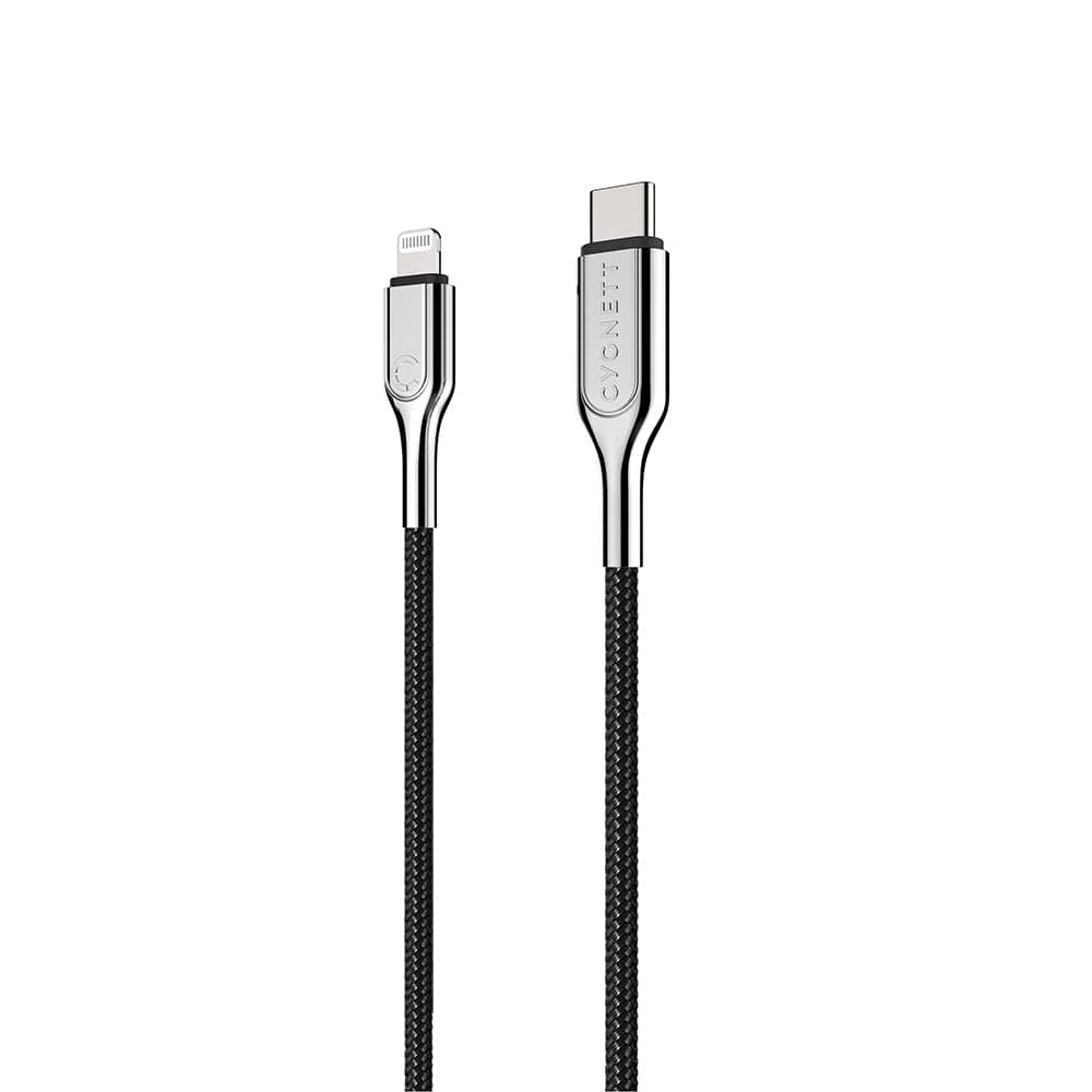 Cygnett USB-C to Lightning Cable Apple Certified MFI, Fast Charging [3A/30W] [Sync] [Charge] Long Lasting, 5 Years Warranty - All iOS devices - Stainless Steel - 2M/6ft - Armored Braided Black
