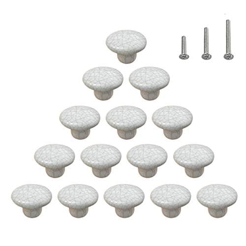 15PCS Ceramic Knobs Crack Pattern Cabinet Dresser Pulls Vintage Door Handles Round Cupboard Wardrobe Drawer Glossy Ivory, Dia. 1.5 inch (38mm)