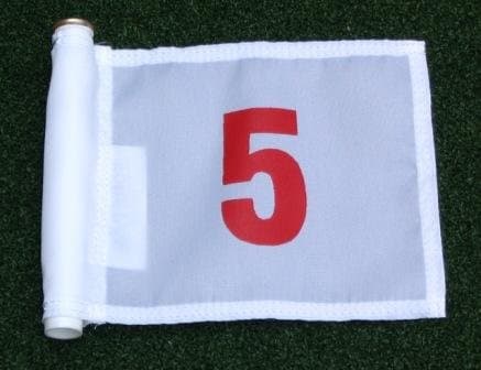 ShopTJB Red Numbered #5 Printed on a Solid White Jr. (8" L x 6" H) 400 Denier Pin Marker Flag for Golf & Putting Green Applications