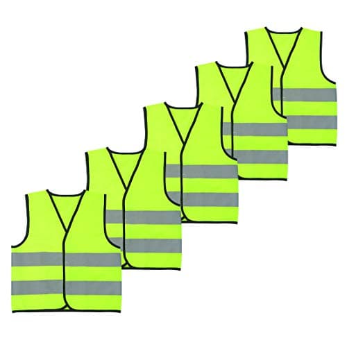 Kids Safety Vest Reflective High Visibility Vest Breathable Traffic Vest Costume Construction Vest Elastic Strap Safety Vest Neon Green Purpose for Running Cycling Jogging 5PCS