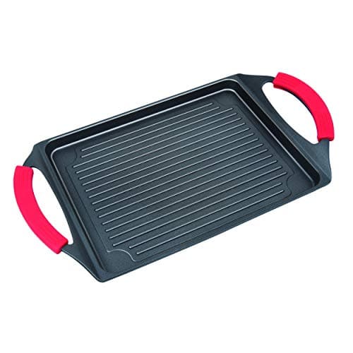 MASTERPANNon-Stick Cast Aluminum Burner Grill Pan with Silicone Grips, 17", Black, Nonstick Cookware,
