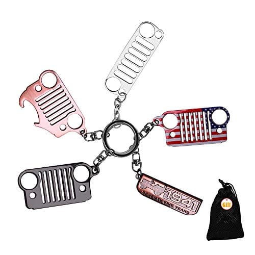 VOFONO 5 PCS Jeep Keychains Chain Key Ring(Include a Bottle Opener Keychain American Flag Keychain) for Jeep Enthusiast Wrangler Grand Cherokee Compass Renagade Patriot CJ, JK, TJ, YJ, XJ