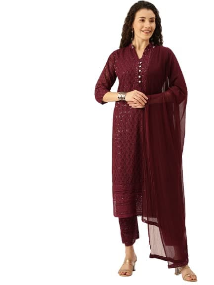 SWAGG INDIA Women's Wear georgette embroidered kurta pant set with dupatta