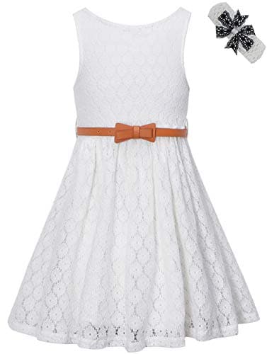 BINPAWGirls Sleeveless Flower Lace Dress for Wedding with Belt
