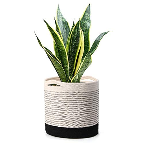 TVIRD Sturdy Rope Plant Basket,11"x 11"Modern Woven Plant Pot for 10" Flower Pot & Indoor Planters,Storage Organizer Basket Rustic Home Decor with Black and White Stripes