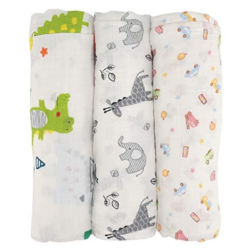 Tasera Muslin Swaddle Blankets, Unisex 100% Organic Cotton for Baby,Set of 3,Large 47x43 inches Soft Swaddling Receiving Sleep Blankets,Perfect for Boys and Girls (Fish)