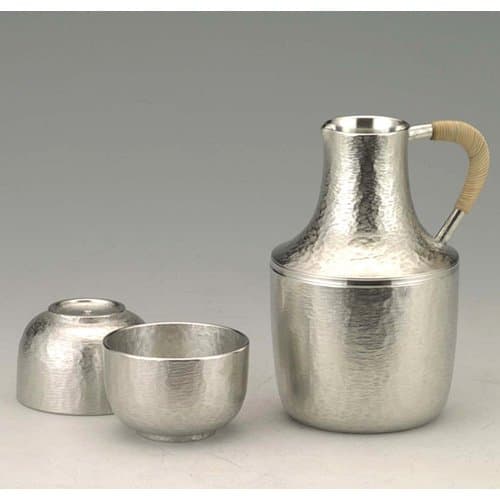 Osaka Naniwa Suzuki,Japanese Handmade Pure Tin Sake Cup & Bottle Set/8-2:YAYOI
