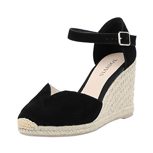 Platform Wedges Sandals for Women, 3" Wedge, Ankle-Strap, Cap Toe, Summer Espadrilles Heel Shoes