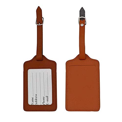 HOLLY TRIPSet of 2 PU Leather Business Card Holder Luggage Tags Bag Baggage Tag Travel Identifier Suitcase Labels Brown