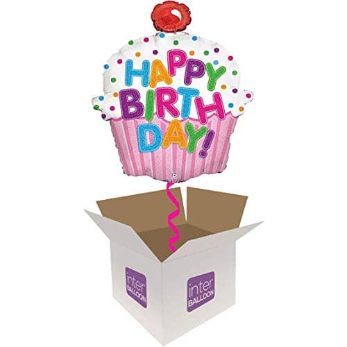 Happy Birthday Cupcake Holographic Supershape Foil Balloon – 31 Inches / 79 cm (Inflated) Balloon in a Box